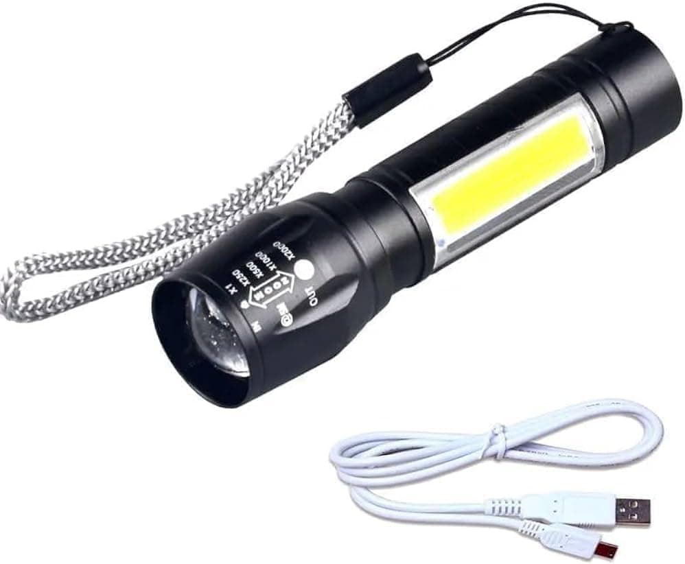 Rechargeable LED Flashlight with COB LED, USB Charging, Zoomable Focus, 3 Lig... (5)