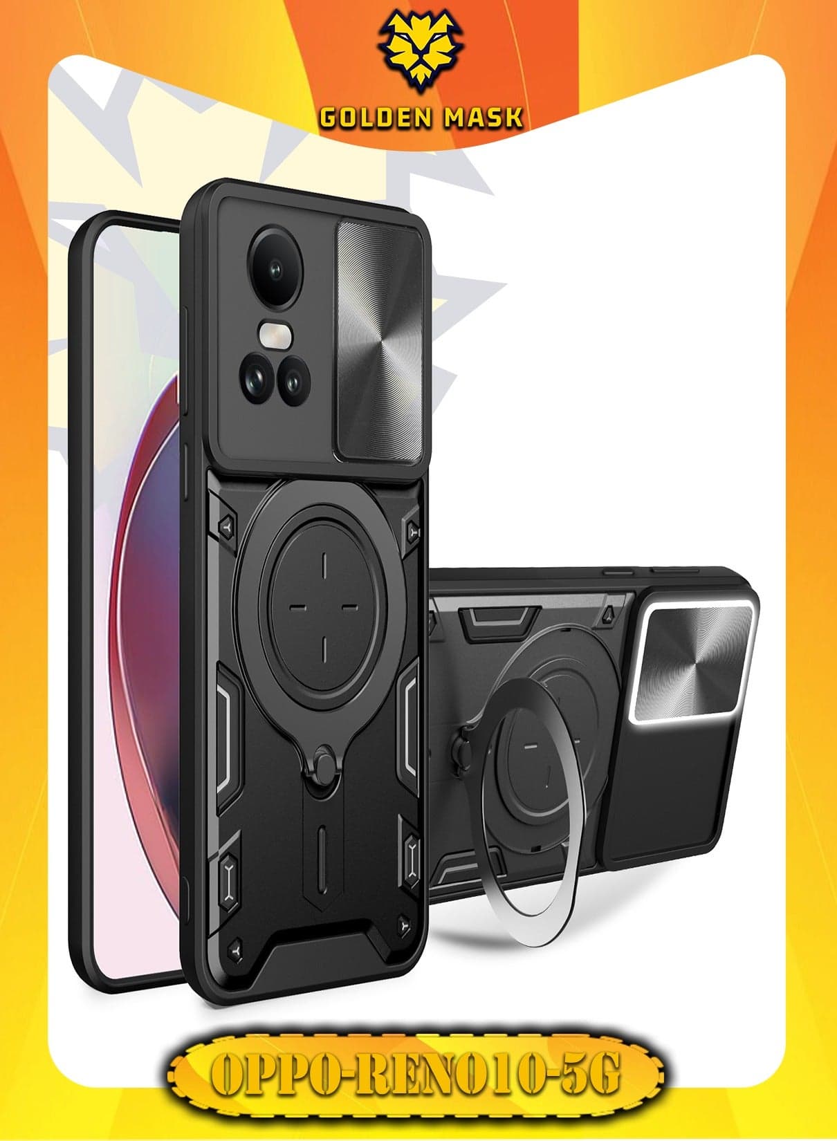 GOLDEN MASK For Oppo Reno10/Reno10 Pro Armored Camera Shield Cover Camera Lend Protection, Built-in 360° (Black) Cases & Covers