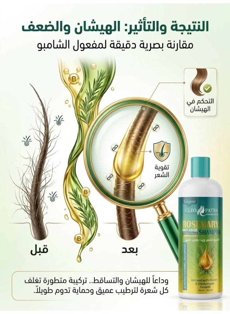 Cleopatra Rosemary & Biotin Strengthening Anti-Frizz Shampoo for Hair Growth, 500 ml (٤)