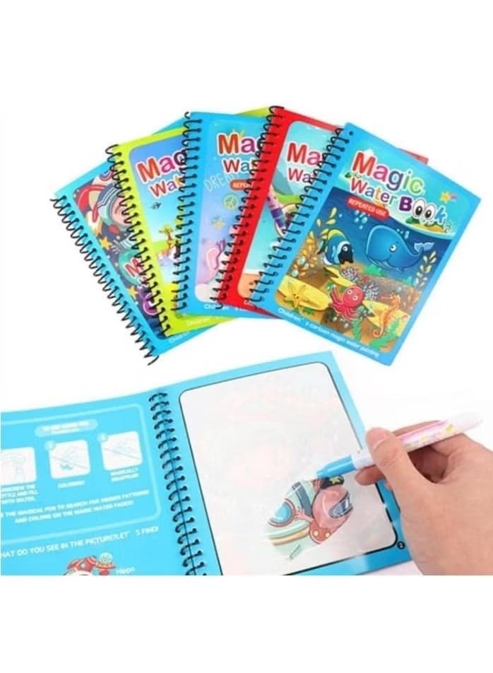 2-Pack Kids Magic Water Coloring Books with Water Pen, Reusable Mess-Free Drawing Activity Pads for Ages 3+, Assorted Designs Drawing & Painting Supplies