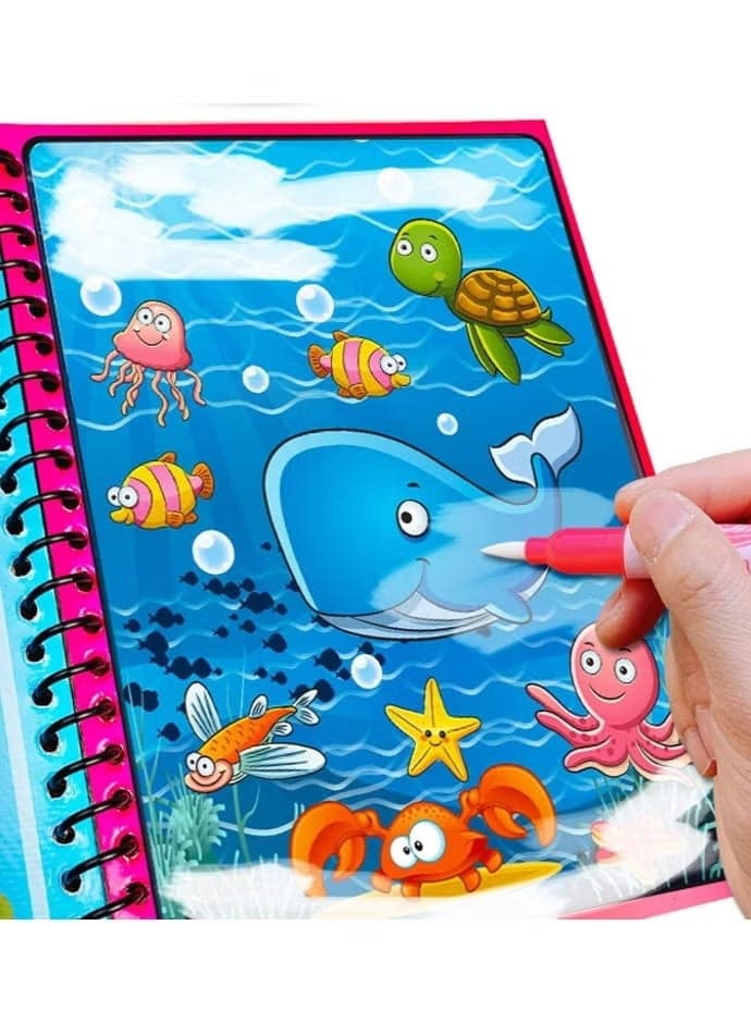 2-Pack Kids Magic Water Coloring Books with Water Pen, Reusable Mess-Free Drawing Activity Pads for Ages 3+, Assorted Designs Drawing & Painting Supplies (٥)