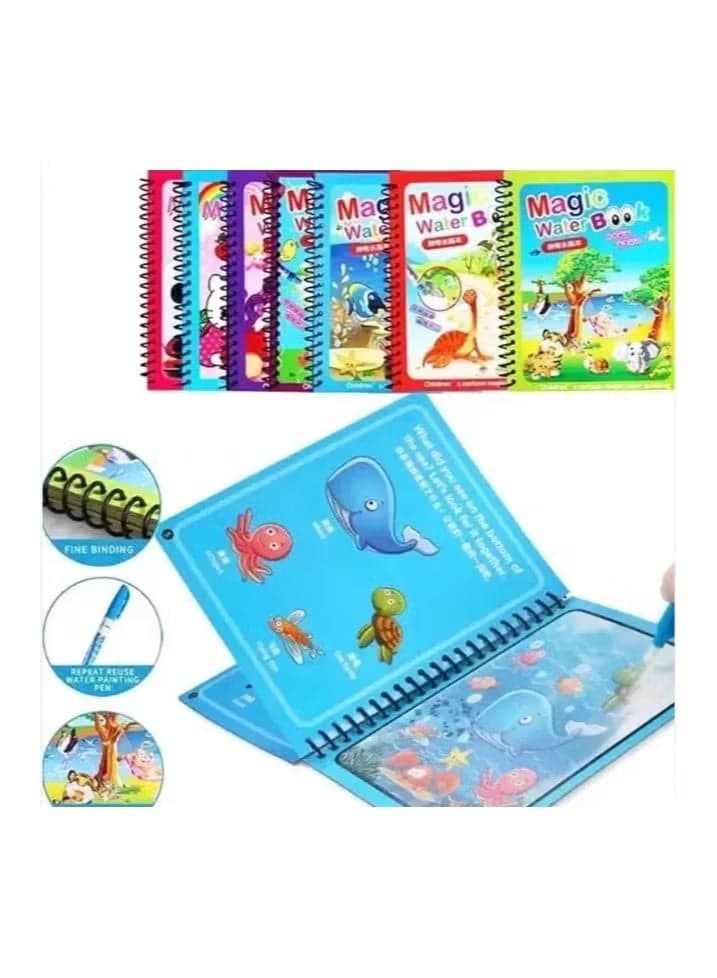 2-Pack Kids Magic Water Coloring Books with Water Pen, Reusable Mess-Free Drawing Activity Pads for Ages 3+, Assorted Designs Drawing & Painting Supplies (٢)
