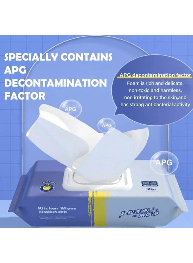 80 PCS Kitchen Cleaning Wipes | Strong Decontamination Kitchen Wipes | Disposable Kitchen Wet Wipes Household Cloth Towel For Removing Grease Stains And Cleaning Glass Table Wet Tissue Wipes (7)