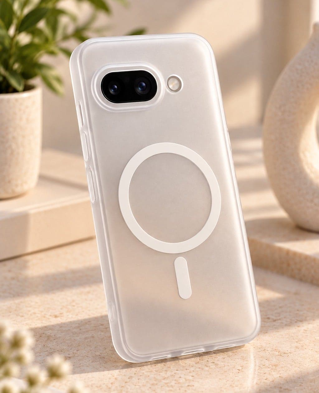 Clear Matte MagSafe Phone Case for Google Pixel 9A – Anti-Yellowing Transparent Protective Cover, Slim Shockproof Design, Soft-Touch Finish (White) (3)