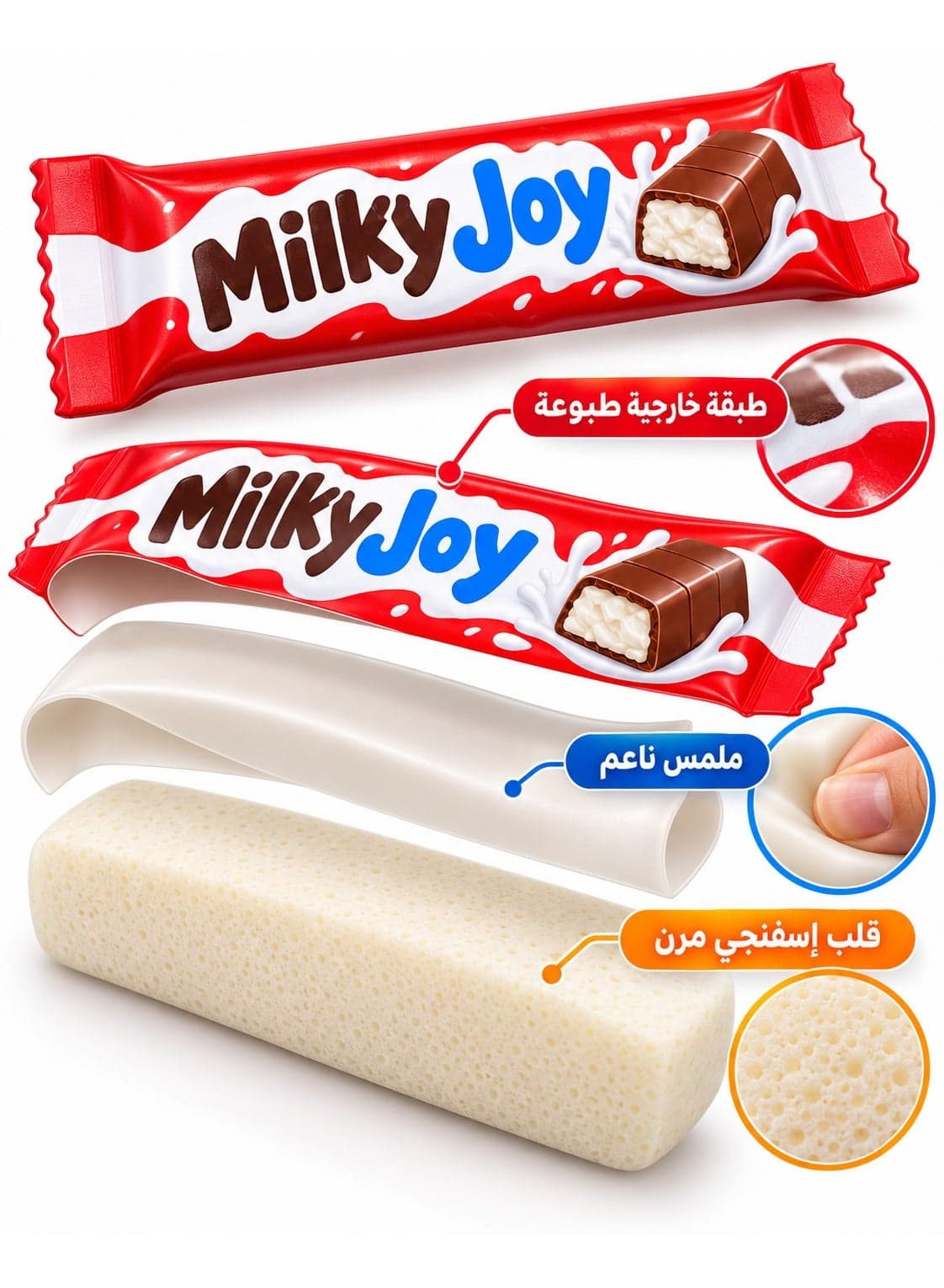 First Choice Slow-Rising, Colorful Chocolate Bar-Shaped Squishy Stress-Relief Toy – 1 Piece (Available in Various Designs and Colors; 20 cm Length x 5 cm Width, 41 g Weight) (٦)