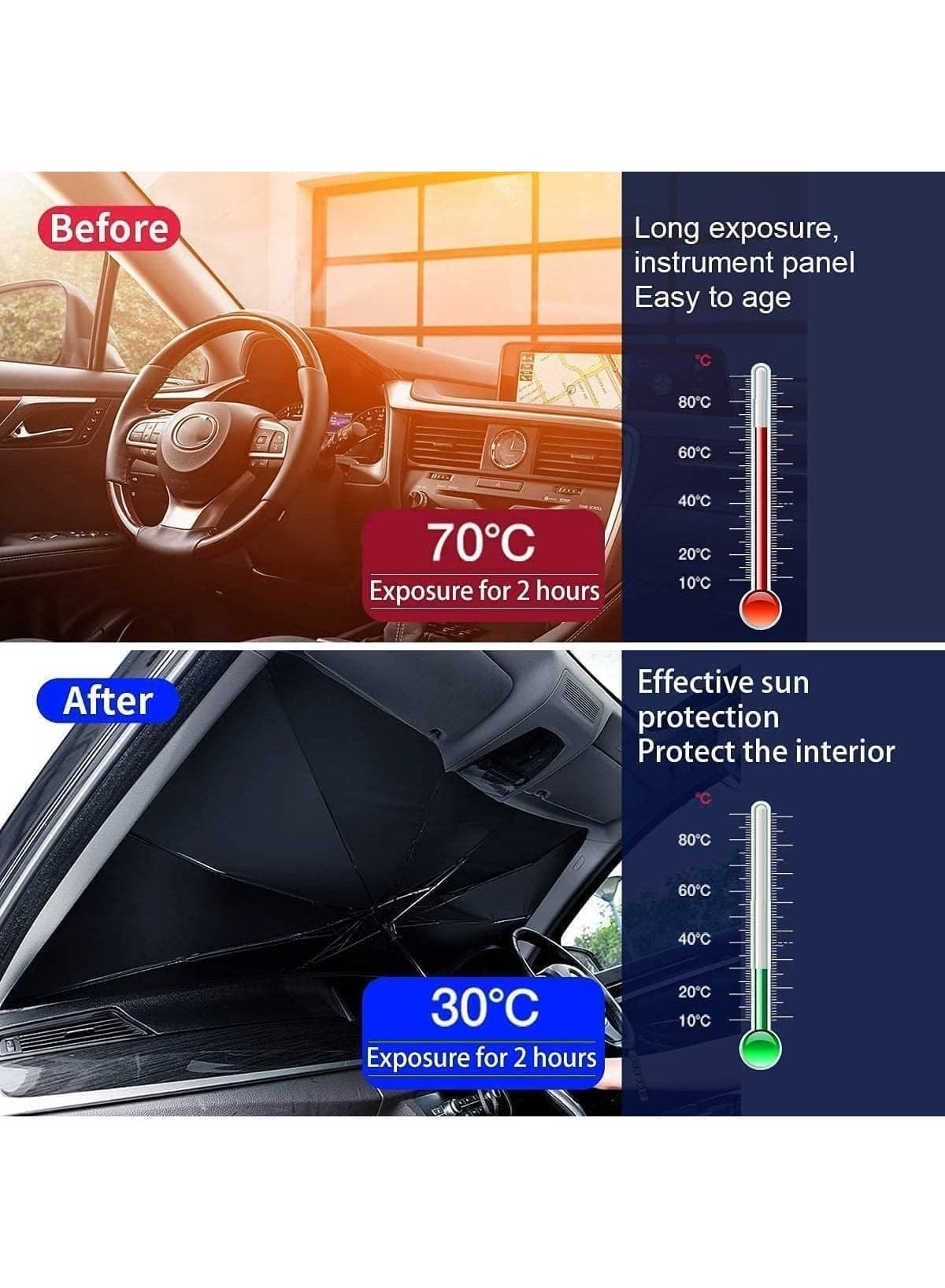 Foldable Car Windshield Sunshade Umbrella for UV and Heat Protection Sun Protection (٩)