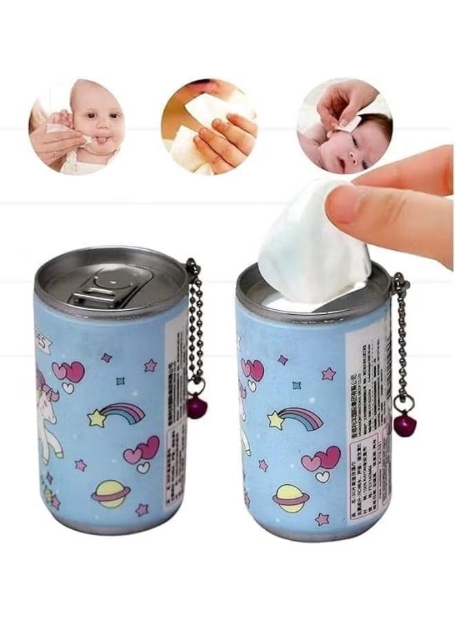 30-Pieces Mini Wet Wipes Tissue in Cartoon Printed Tin Can for Cleaning Face Body for Kids Girls Men Women, Candy Can Shaped, Wet Wipes Napkin, Portable Tin Wet Wipes (1 Can, Multicolor) Wet Wipe Cases (٣)