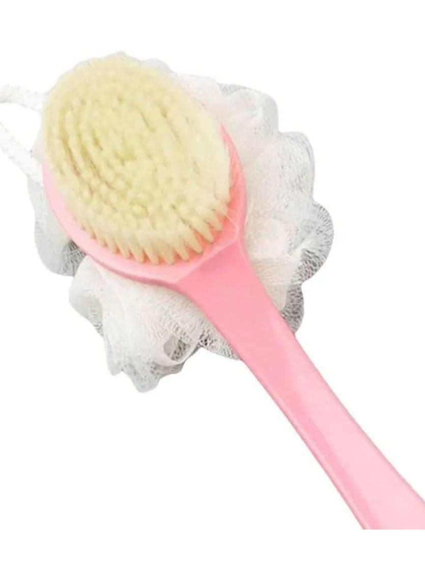 Double Sided Long Handle Bath Brush - Double Sided Bath Loofah - Back Scrubber and Full Body Scrubber - Soft Bristles and Mesh Sponge - Perfect for Men and Women ( Color may very ) (7)