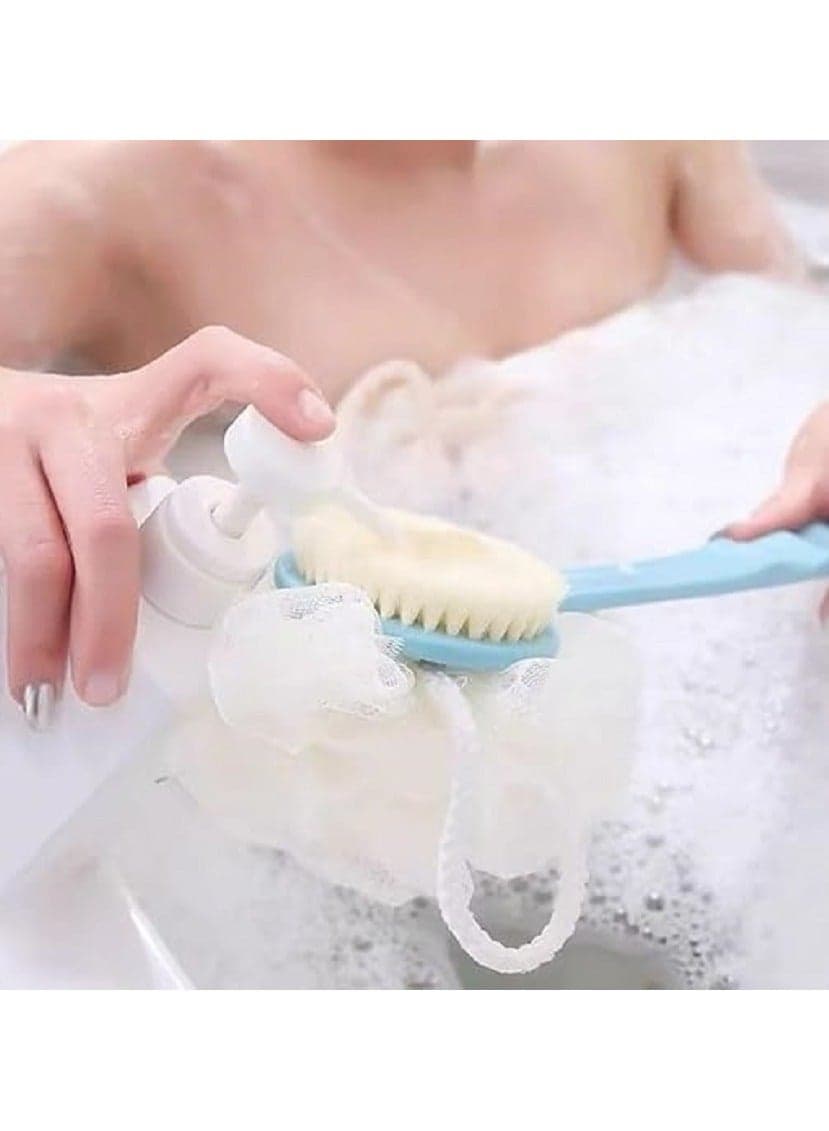 Double Sided Long Handle Bath Brush - Double Sided Bath Loofah - Back Scrubber and Full Body Scrubber - Soft Bristles and Mesh Sponge - Perfect for Men and Women ( Color may very ) (6)
