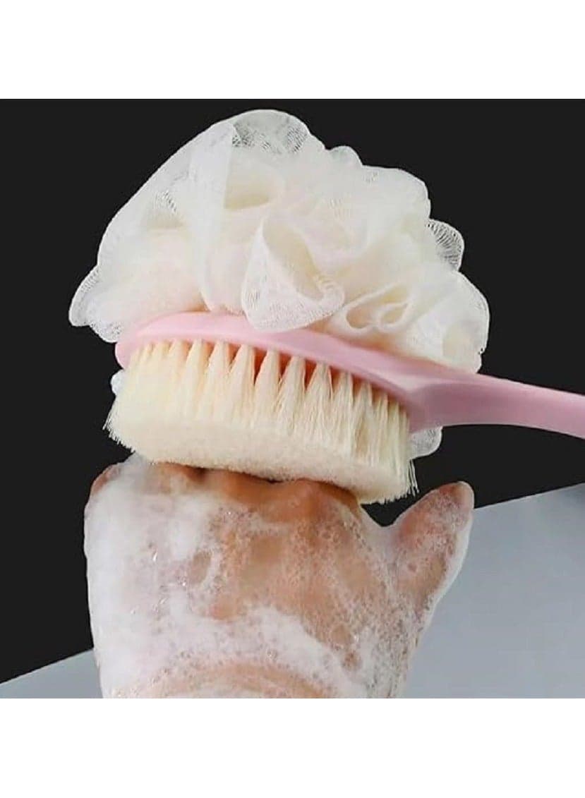 Double Sided Long Handle Bath Brush - Double Sided Bath Loofah - Back Scrubber and Full Body Scrubber - Soft Bristles and Mesh Sponge - Perfect for Men and Women ( Color may very ) (4)