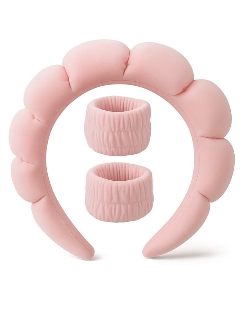 Sponge Terry Headband & Wristbands Set for Skincare, Face Washing, Makeup - Multicolour