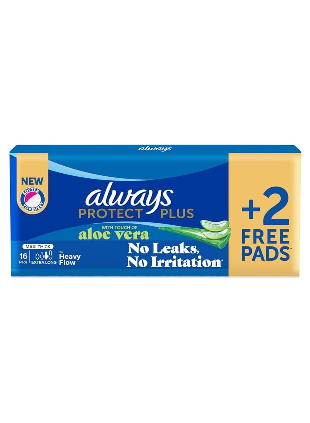 Protect Plus Pads with Touch of Aloe Vera - Extra Long - Maxi Thick - 16 Pads +2 free Panty Liners (٣)