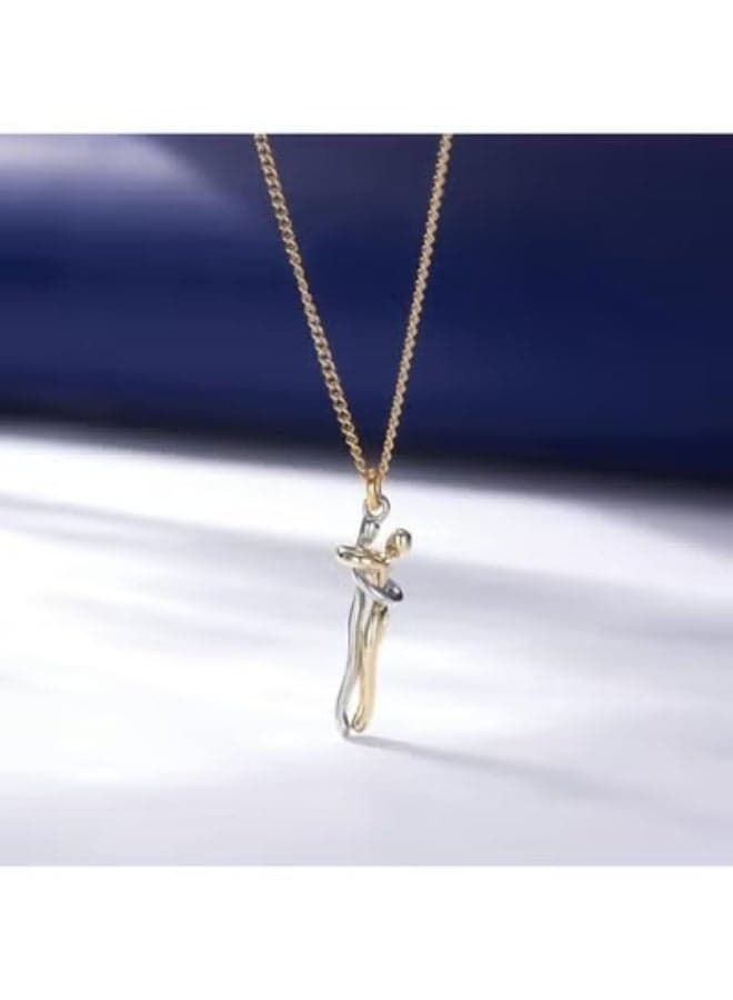 Hugging Couple Pendant Necklace, Stainless Steel, Two-Tone, Adjustable Women's Necklaces (٨)