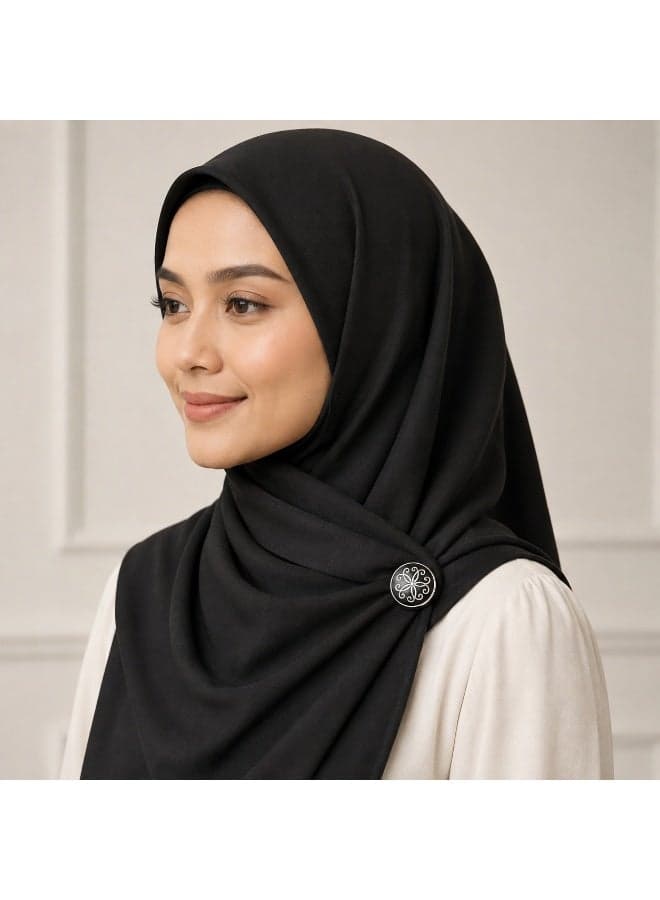 Magnetic Hijab Pins, Black and White, Metal Scarf Magnets with Engraved Design, Strong Hold, No-Damage, 2 Piece Set Hijab Essentials (٦)