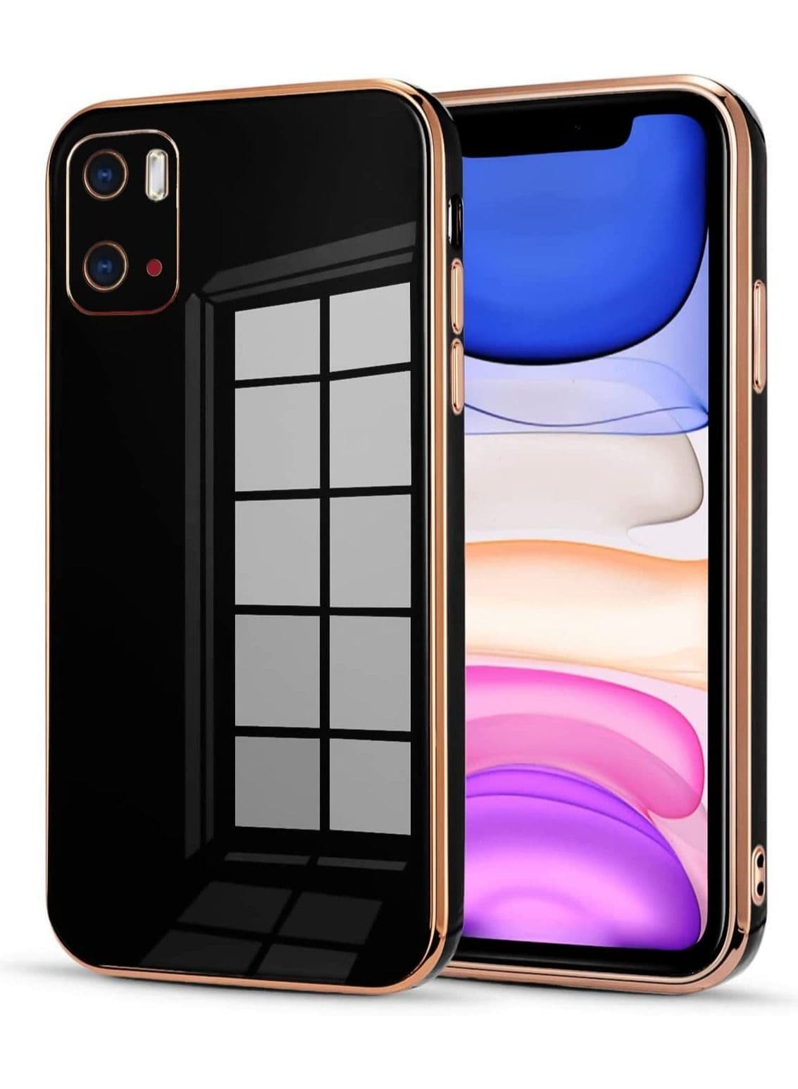 Case Cute Compatible with Oppo A36 Case Luxury Electroplated Edge Soft TPU Bumper Full Body Camera Protection Shockproof Anti Fall Heavy Duty Protective Phone Case (Black) Cases & Covers