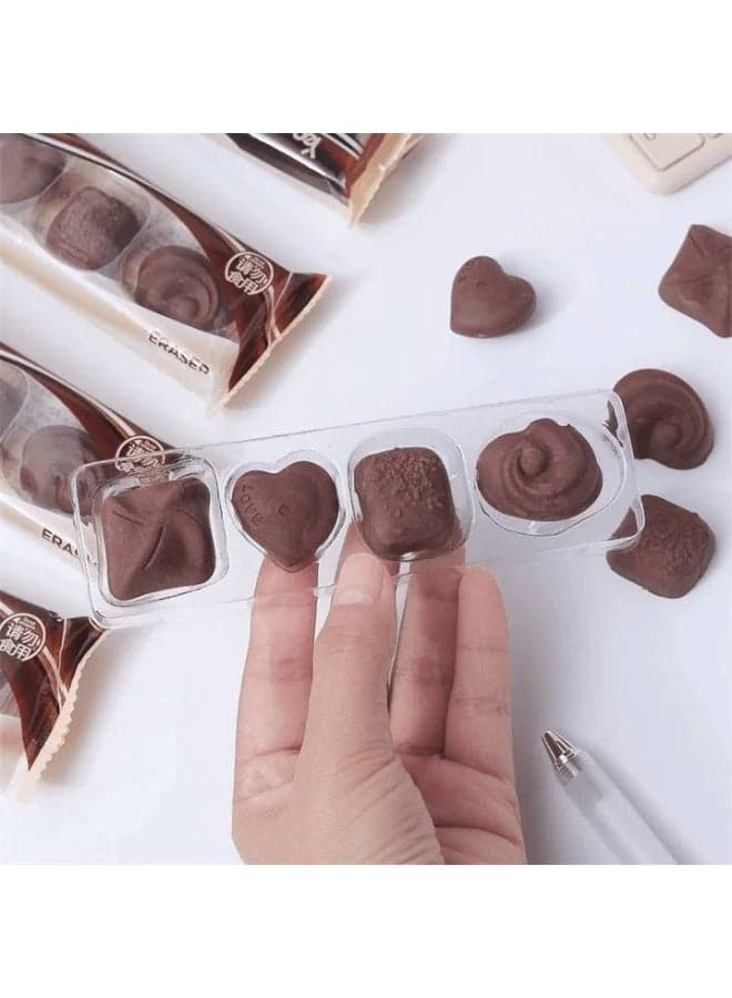 Chocolate eraser in a 3D shape, clean eraser, bag containing 4 pieces, eraser in 1 bag