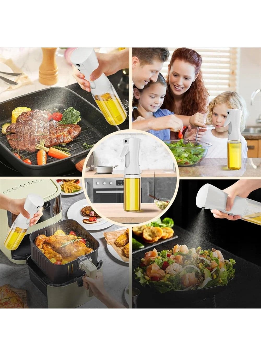 Premium Oil Sprayer for Cooking, Olive Oil and Vinegar Spray Bottle with Fine Mist, Reusable Oil Spray Bottle for Air Fryer, Oven, Grill and Kitchen Oil Dispensers (6)