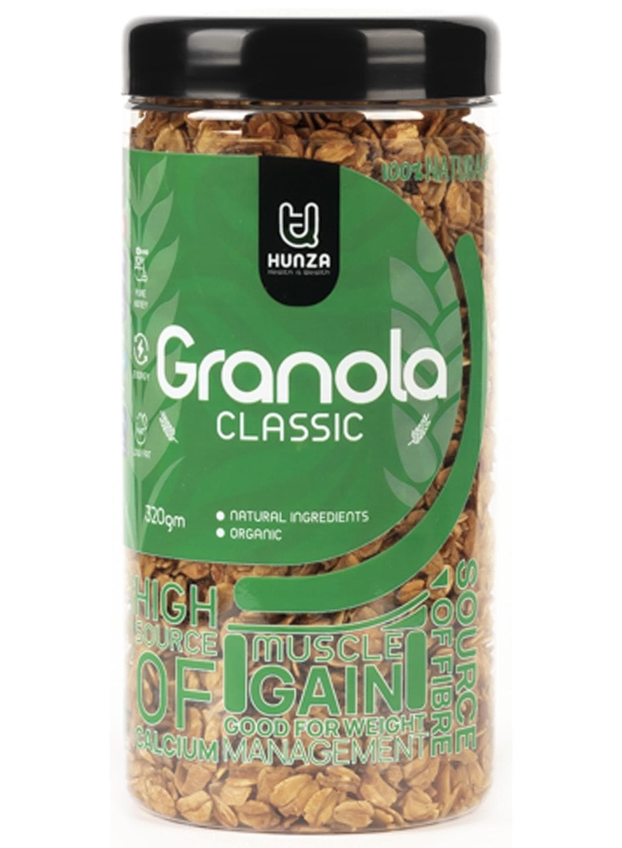 Classic Granola with Honey & Almonds | High in Fiber & Protein | No Added Sugar or Preservatives | 320g by Hunza