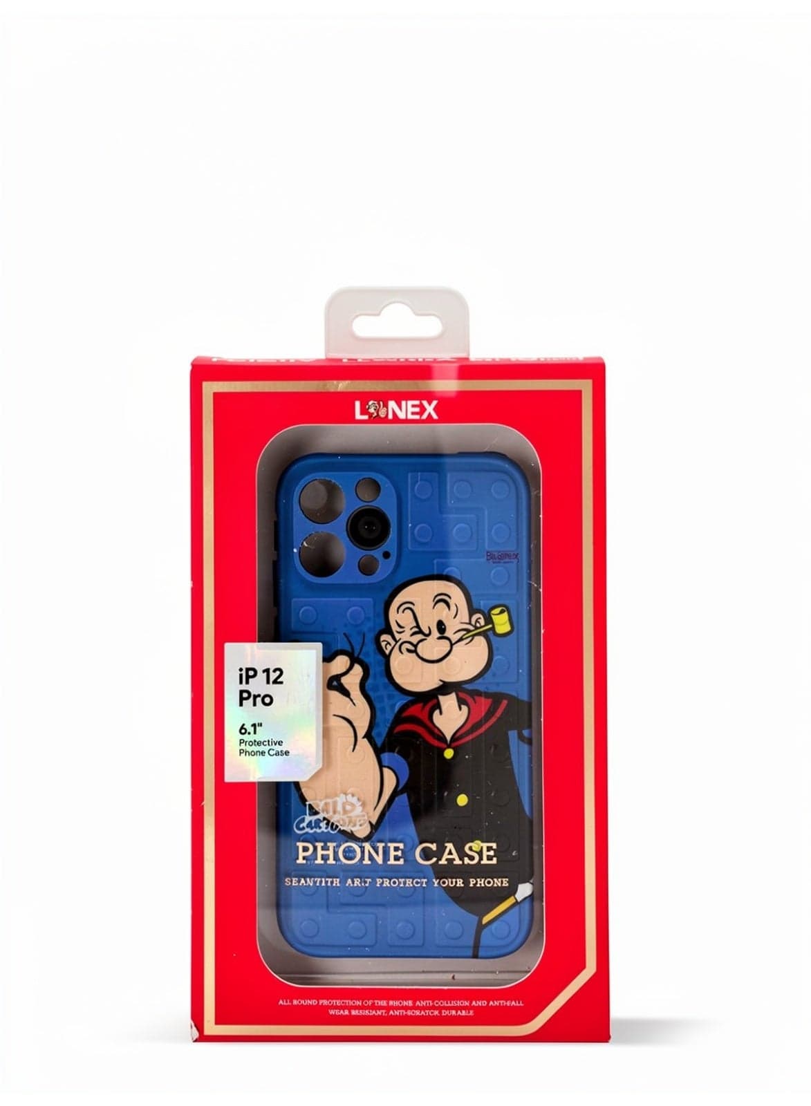 Lanex Soft Silicone Protective Back Case for iPhone 12 Pro (6.1") - 3D Grid Texture with Popeye Cartoon Design - Blue (5)