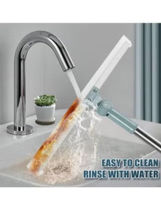 Floor Squeegee and Window Shower Cleaner Silicone Wiper with Long Adjustable Stainless Steel Extension Pole Premium Multipurpose Cleaning Mop for Bathroom Glass and Tiles (٥)