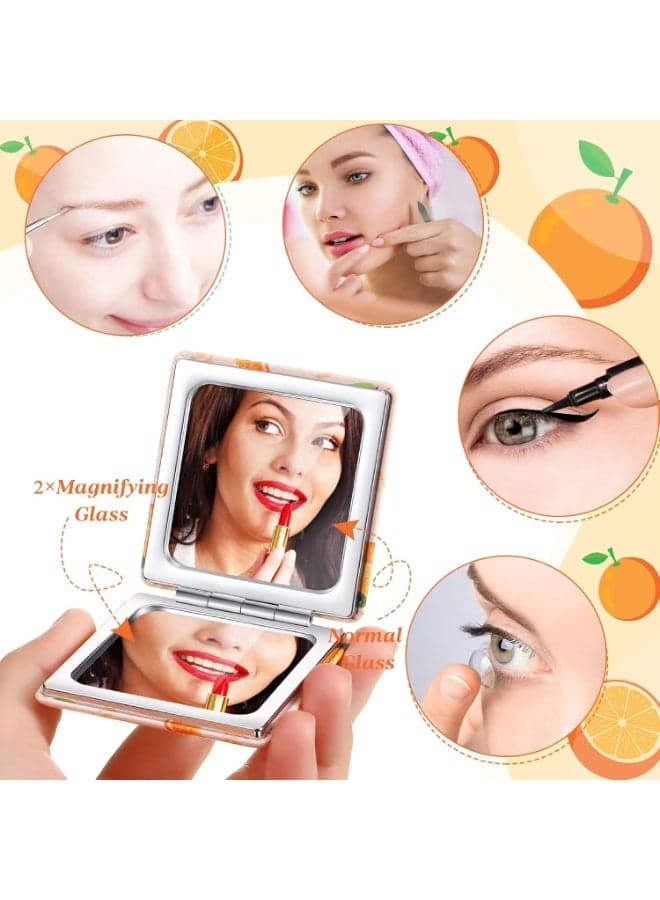 Rectangular Compact Travel Makeup Mirror with 2x Magnifying Mirror, Faux Leather Folding Pocket Mirror, Portable (٤)