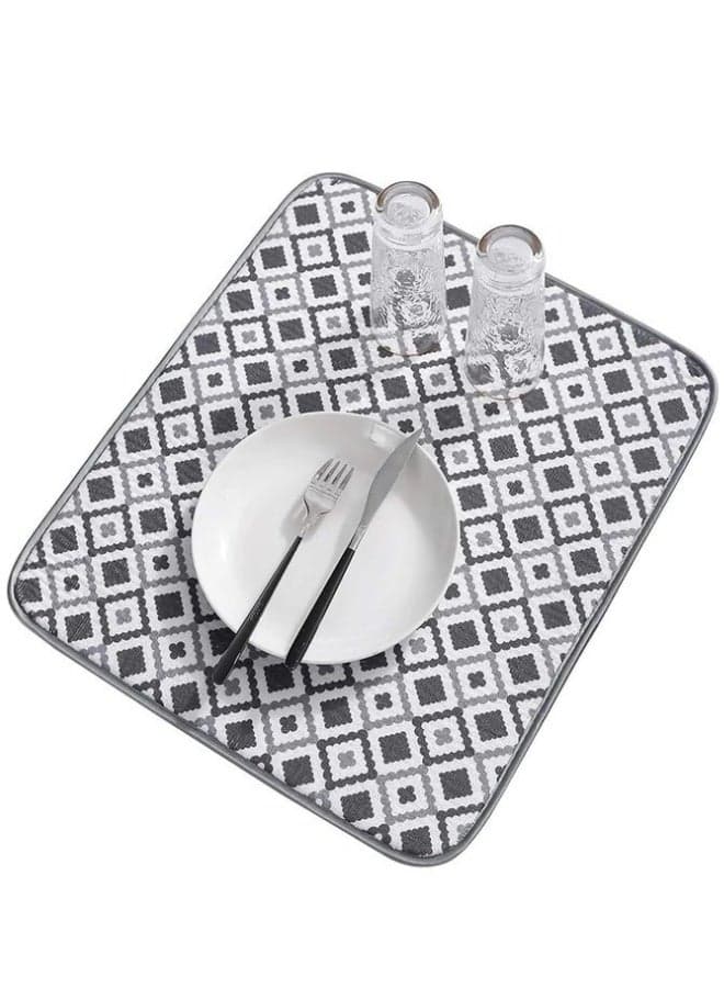 Super Absorbent Microfiber Dish Drying Mat 40 × 50 cm – Kitchen Drying Mat for Plates, Cups, Bowls, Glassware, Spoons, Forks & Utensils, Quick Drying Machine Washable Padded Countertop Mat, Space-Saving Kitchen Sink Drying Mat with Random Colors & Patterns Kitchen Linen Sets