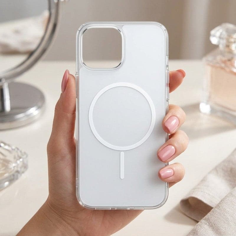 Color Block MagSafe Wireless Charging Phone Case - Crystal Clear Shockproof Bumper Cover iphone 12 Pro Max (٣)