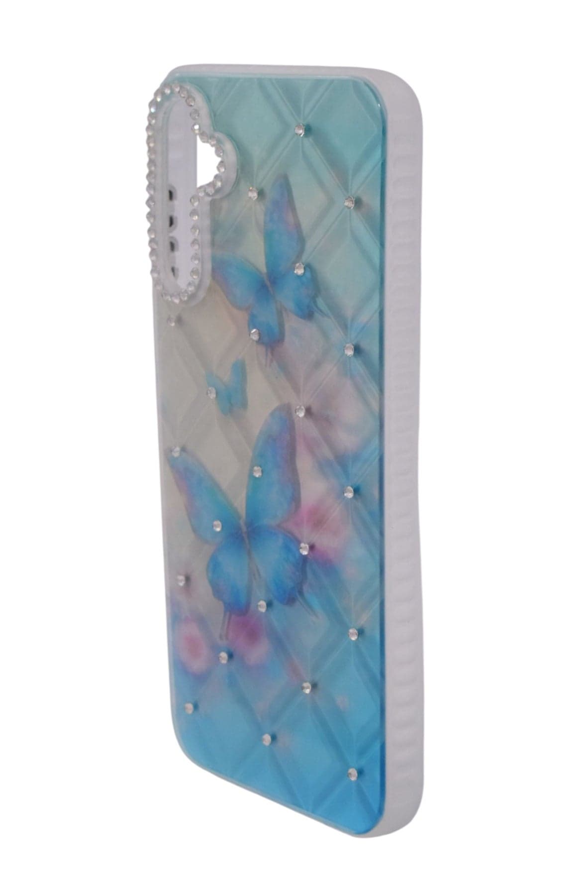 TPU Butterflies Printed Back Cover Case with Rhinestone Camera Border For Samsung Galaxy A15 - Light Blue Transparent (٣)