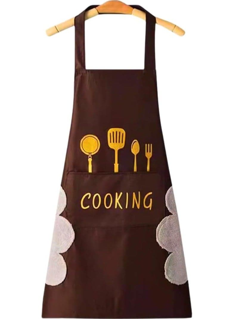 PVC Kitchen Apron, Waterproof Cooking Apron with Coral Fleece Hand Towels, Expandable Pocket, Unisex Chef Apron for Men and Women, Cooking, Painting, Housework