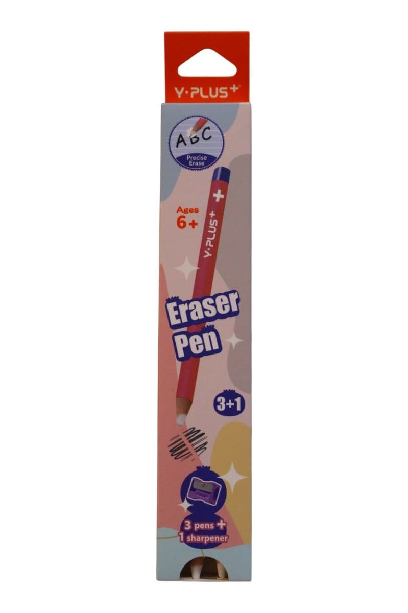 Y-Plus Eraser Pen Set, 3 Eraser Pen Pink + Sharpener – NO. Ex250230