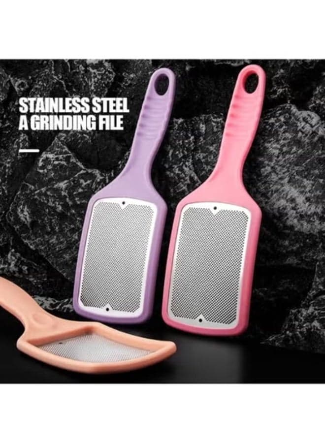 Professional stainless steel foot file for highly effective removal of dead skin and calluses – Metal foot grater with a precise, sharp surface for removing cracked heels and thick skin – Foot file with a comfortable, non-slip handle and hanging hole. One piece comes in a different color. Buffer Stones (٢)