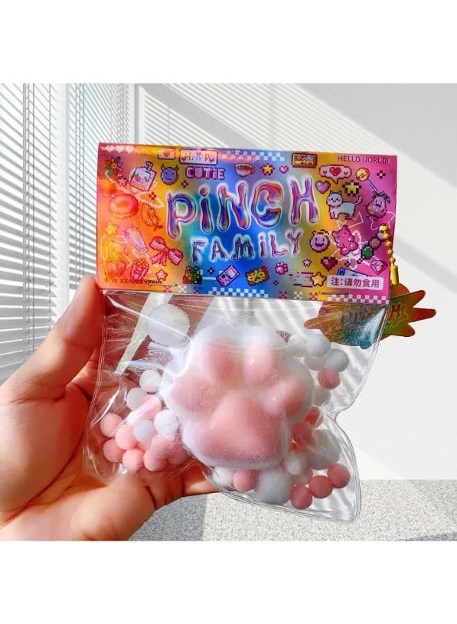 Taba Squishy Cat Paw Toys, Pinch Family Kawaii Squeeze PVC Sensory Toys, Easter Basket Stuffers for Kids, Stress Relieving Faux Fur Ball OPP Packaging Gifts, Squishy Fidget Toy for Kids Teenage