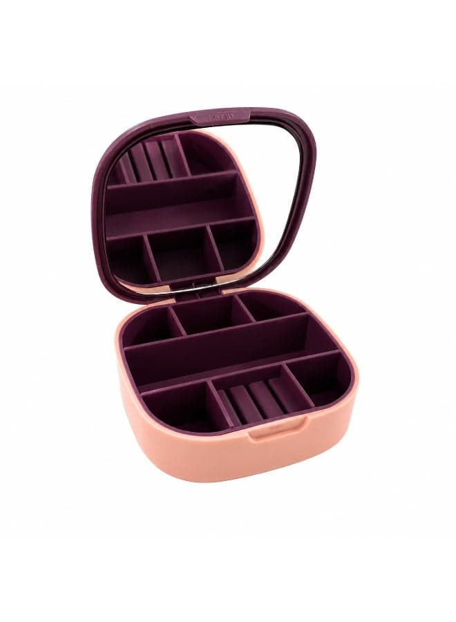 Portable Jewelry Organizer Box with Built-In Mirror, Ring Slots and Divided Compartments – Pink Jewellery Boxes
