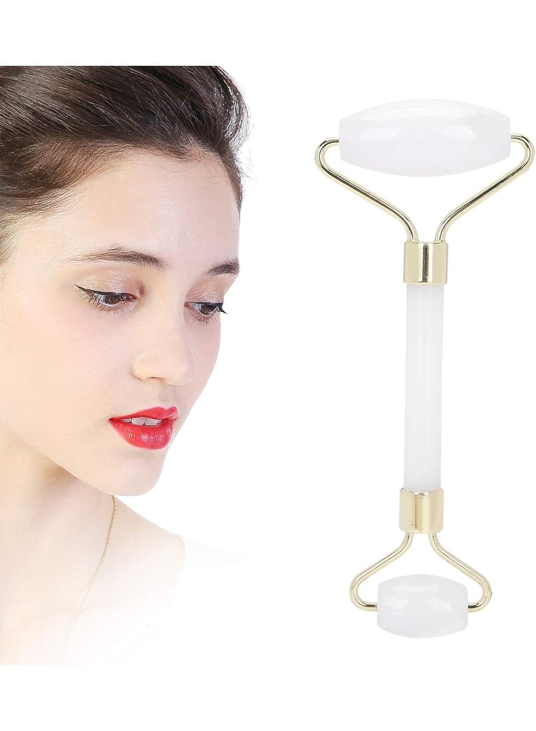 Jade Roller Facial Massager, Face Roller, Ergonomic Natural Facial Massager with White Jade Roller Anti Aging Skin Care Too (٥)
