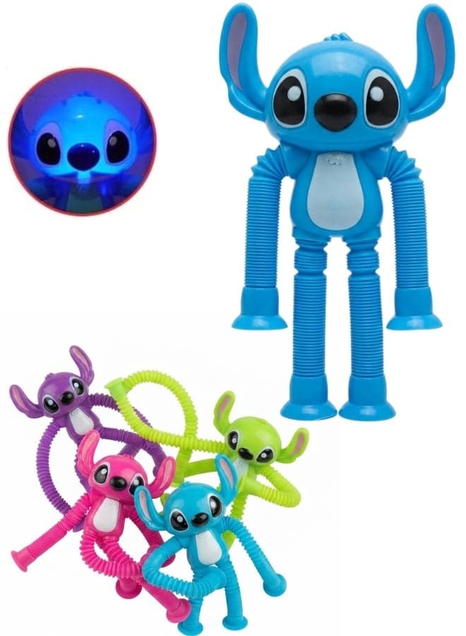 LED Stitch Telescopic Suction Cup Fidget Toy – Stretchable Shape-Changing Pop Tube Sensory Toy with Strong Suction Cups for Glass, Mirrors & Smooth Surfaces, Flexible Light-Up Fidget Tube for Hand-Eye Coordination, Stress Relief and Fun Gift for Boys & Girls Ages 3+