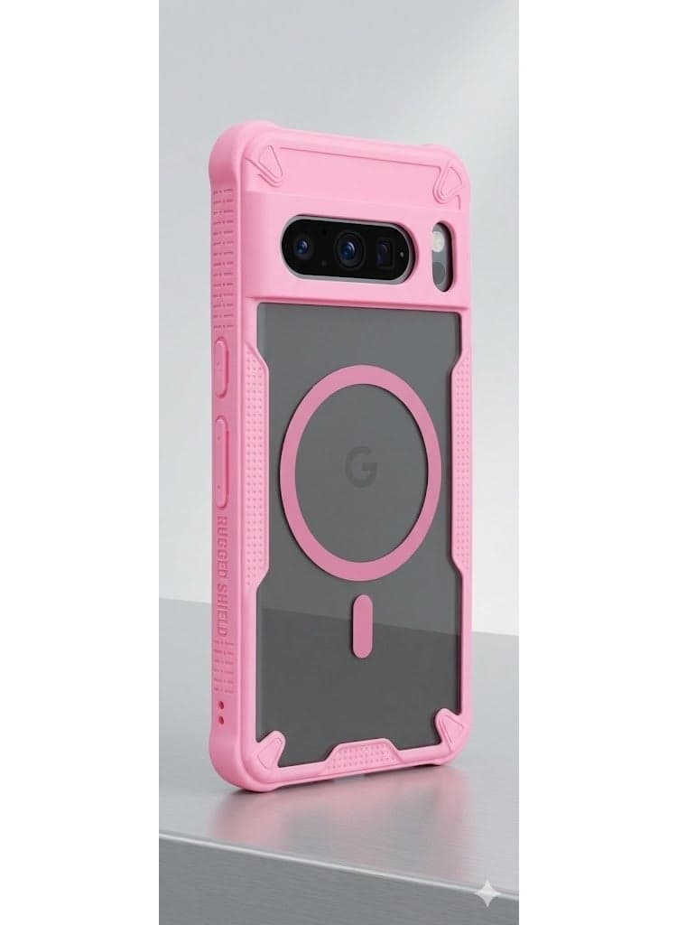 Magnetic Case for Google Pixel 8 Pro , Compatible with MagSafe,Translucent Matte Anti-Fingerprint Back Slim Shockproof Protection Phone Case - Pink Cases & Covers (٥)