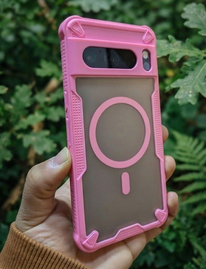 Magnetic Case for Google Pixel 8 Pro , Compatible with MagSafe,Translucent Matte Anti-Fingerprint Back Slim Shockproof Protection Phone Case - Pink Cases & Covers