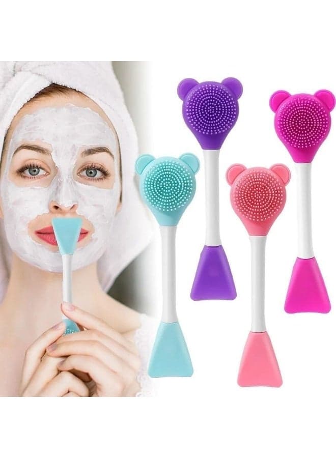 2-in-1 Soft Silicone Bear Face Cleansing Brush Hand Wash Face Brush Easy Face Mask Work Brush Multi Color
