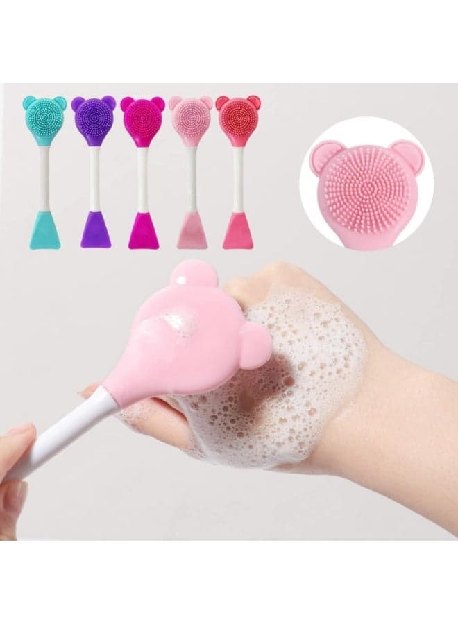 2-in-1 Soft Silicone Bear Face Cleansing Brush Hand Wash Face Brush Easy Face Mask Work Brush Multi Color (2)