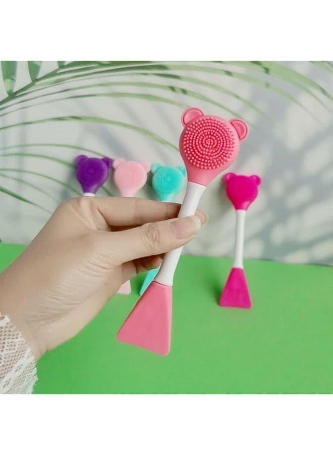 2-in-1 Soft Silicone Bear Face Cleansing Brush Hand Wash Face Brush Easy Face Mask Work Brush Multi Color (4)