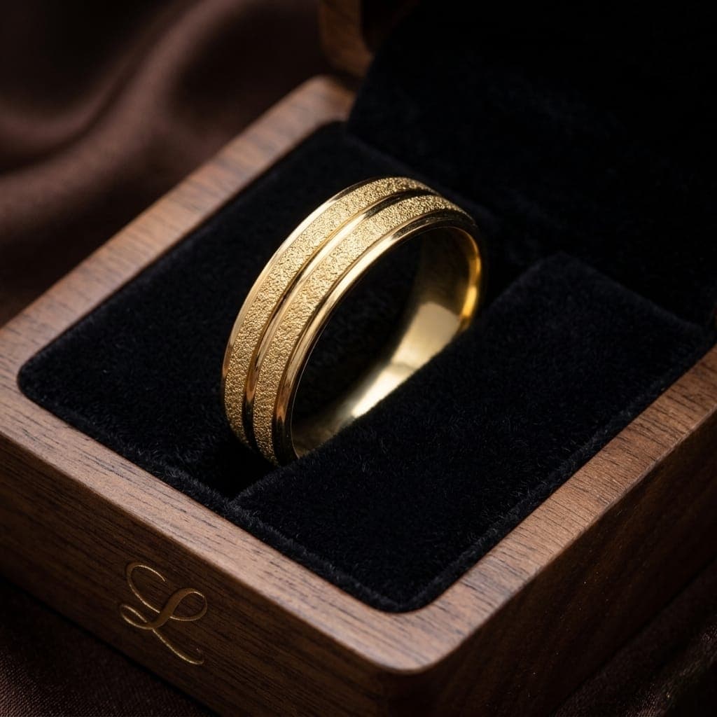 A unisex gold-tone ring, crafted from durable stainless steel, featuring a brilliant shine and sparkling details for an attractive look. Perfect for engagements and special occasions! Women's Rings (7)