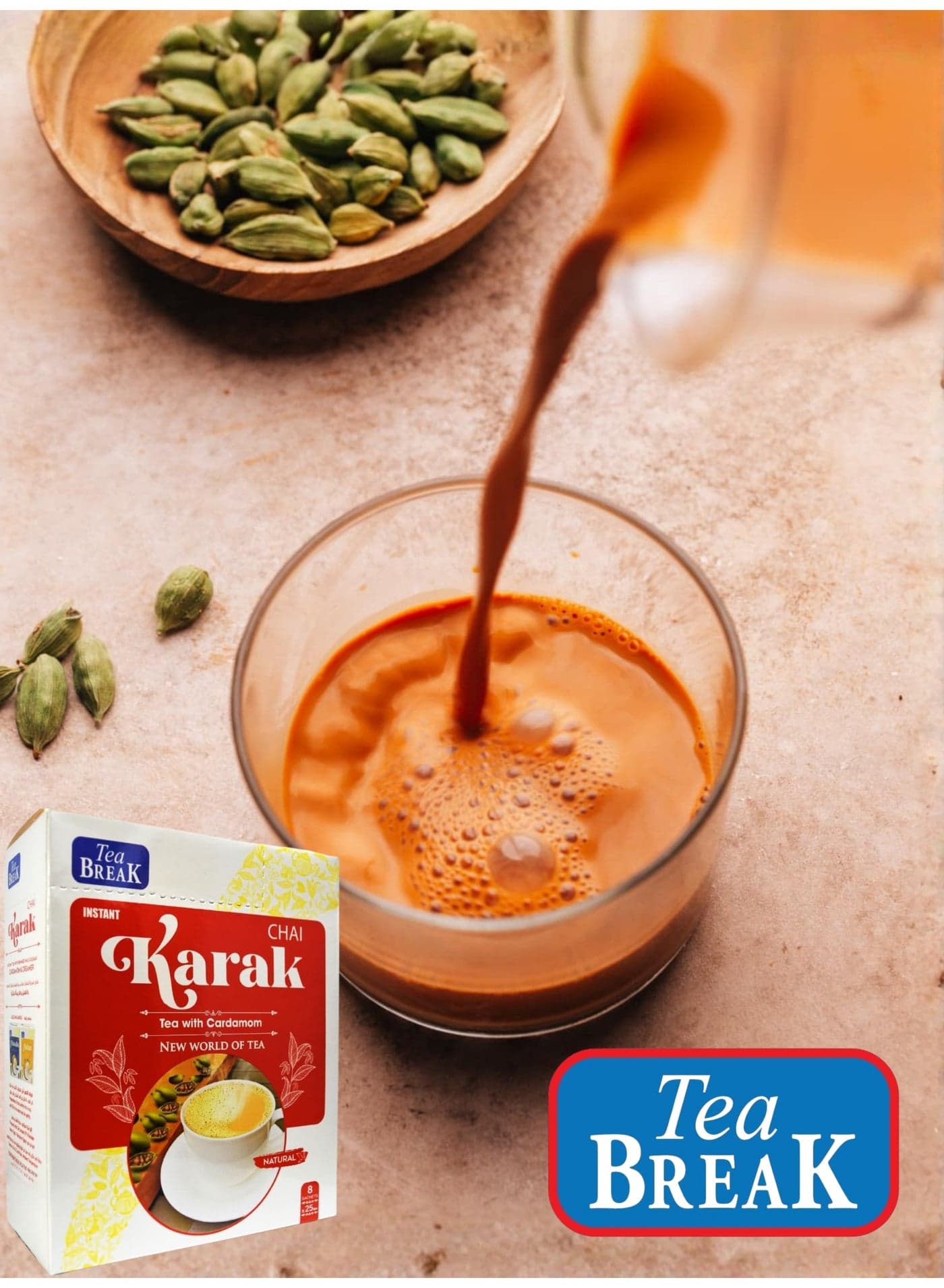 Instant Karak Chai Tea with Creamer, Sugar & Cardamom, 8 x 25gm Sachets (٨)