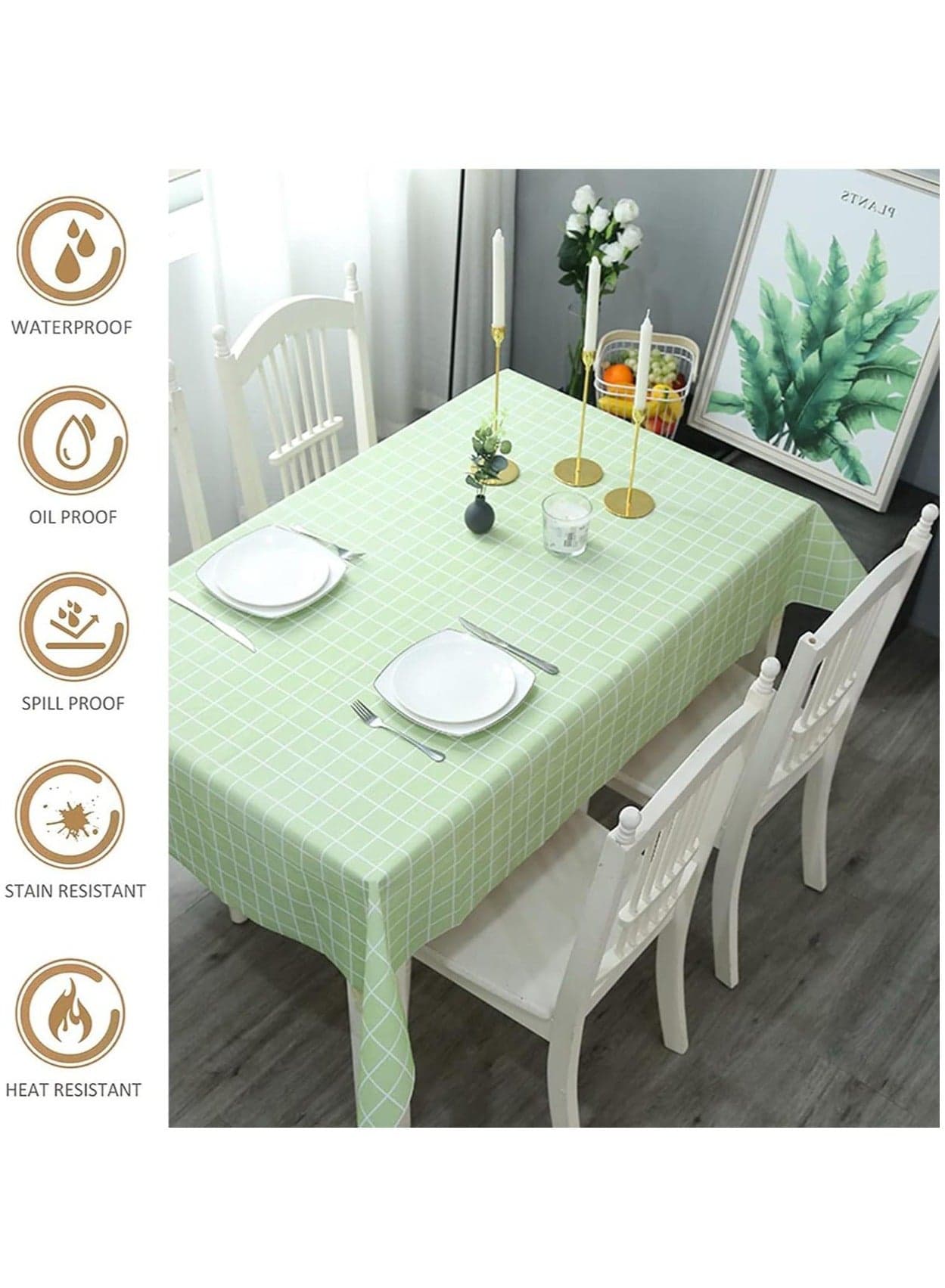 Green Waterproof Tarpaulin Tablecloth For Dining Table Kitchen & Table Linens (٢)