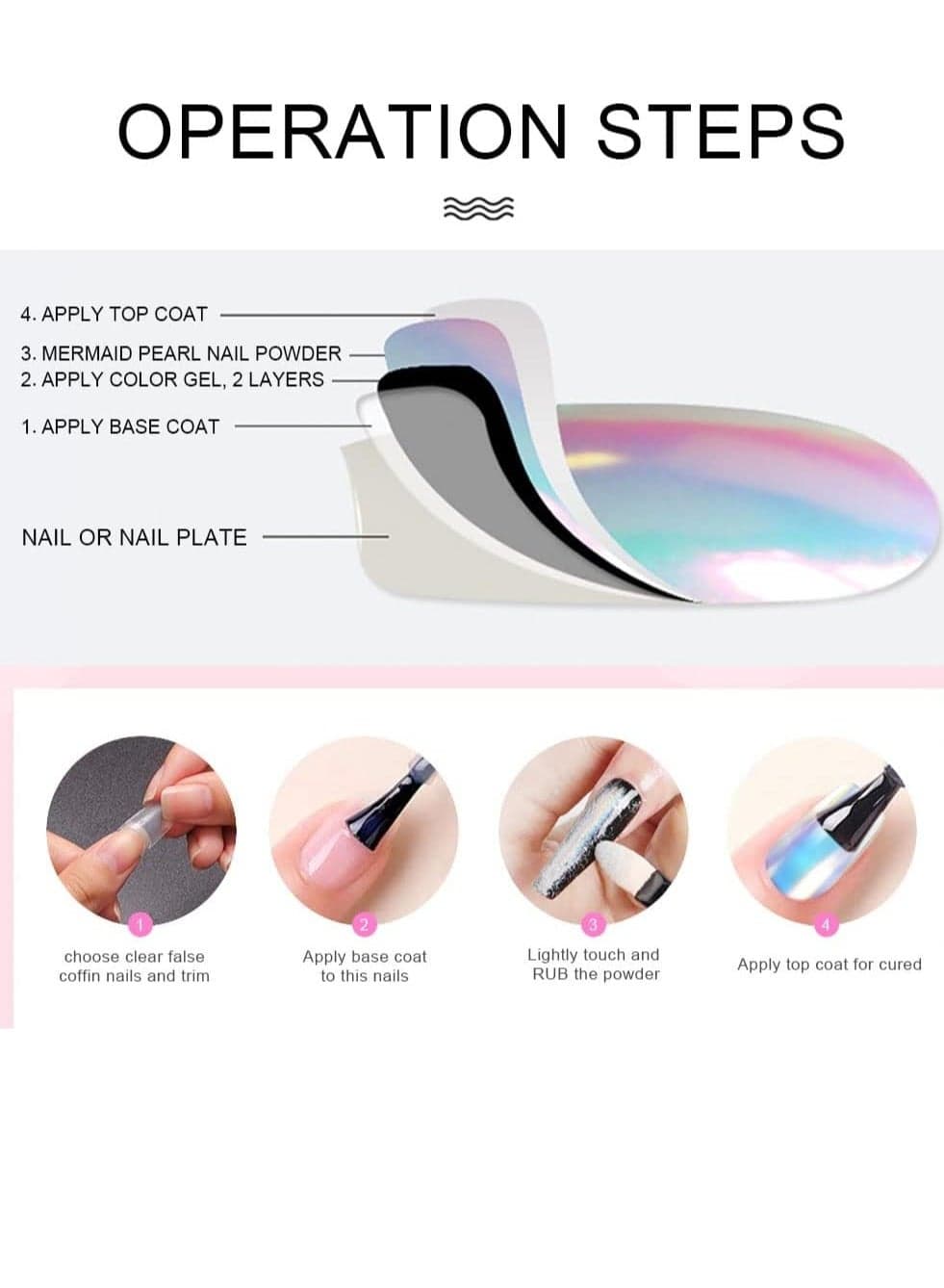 2pcs Pearly White Chrome Powder Nail Polish Holographic Rainbow Colors Metallic Nail Gel Beauty Powder (٣)