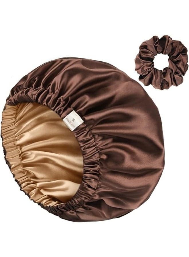 Premium Satin 2 Layers Hair Bonnet + Matching Hair Bow – Protect & Softness for Your Hair – Prevents Tangles & Breakage – Comfortable While Sleeping and Styling – Stylish Multiple Colors (٣)