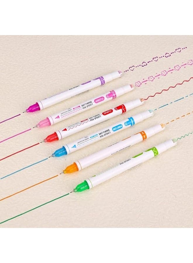 Curve Highlighter Pen Set 6 Pieces Curve Highlighters, Coloured Pens with Fine Tips with Different Shapes, for Writing, Drawing and Colouring Stationery Highlighters (4)
