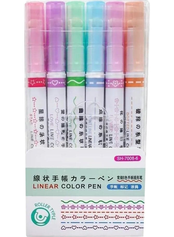 Curve Highlighter Pen Set 6 Pieces Curve Highlighters, Coloured Pens with Fine Tips with Different Shapes, for Writing, Drawing and Colouring Stationery Highlighters