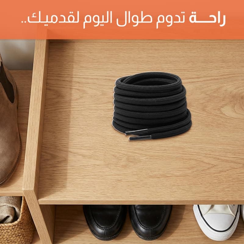 Tishta Round Shoe Laces 4mm Thick - Durable Strong Hold for Daily Sports and Casual Shoes - Easy Fit and Secure Stability -Model1-120cm - Black Shoelaces (٦)