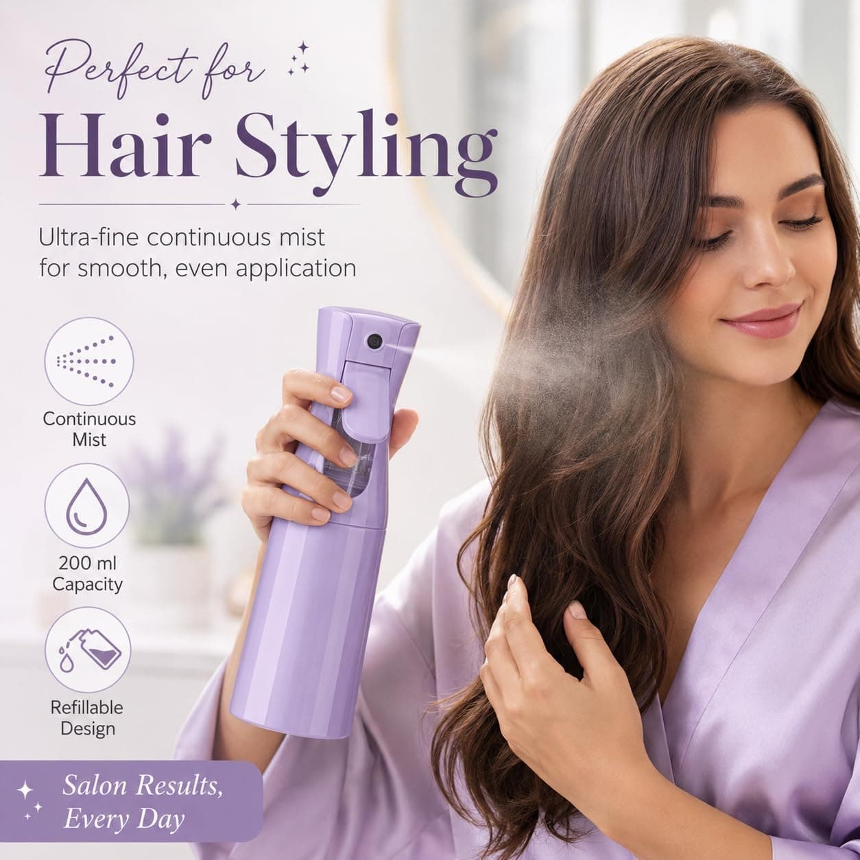 Continuous Mist for Hair 200ml, Refillable Plastic Water Sprayer with Fine Ev... (5)