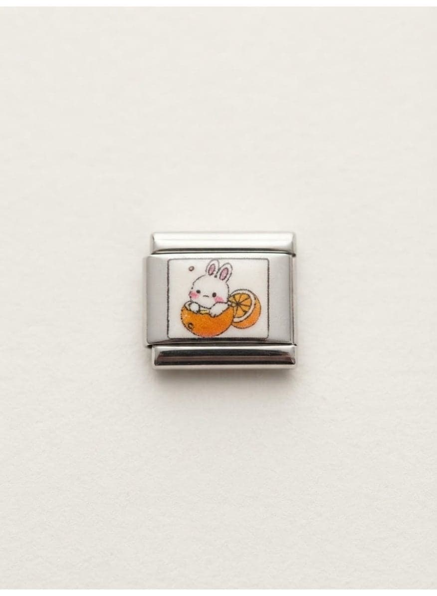 Bracelet Link Charm with Bunny in Orange Slice Design Women's Bracelets & Bangles